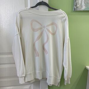 Aerie Cream Sweater with Pink Bow